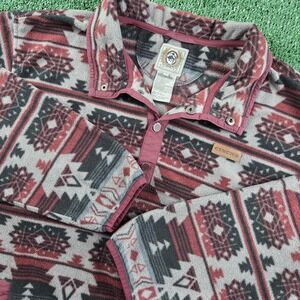 Cinch Aztec Southwestern Print Fleece Pullover Snap Neck Burgundy Mens Large